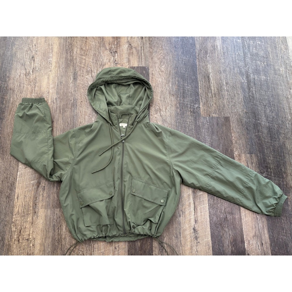 Ultra Flirt Womens XL Olive Green Hooded Windbreaker Jacket Full Zip RW740007